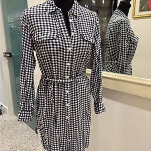 Draper James Navy and White Gingham Long Sleeve Dress